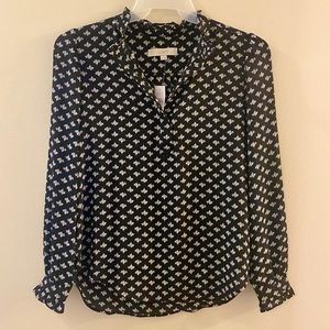 Loft Black White Long Sleeve Ruffle Top Womens S